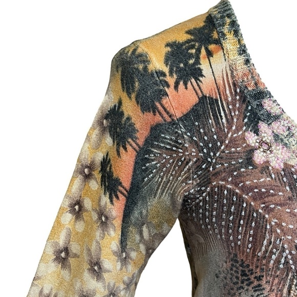 BCBGMazAzria Sequin Floral Animal Print Scoop Sweater. Tan Orange Size S #1284 - Picture 4 of 10